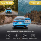 Fitcamx Front 2K and Rear 1080P Dash Cam Adapts for Toyota Corolla LE L XLE XSE SE 2020 2021 2022 Hybrid & Hatchback 2019-2022 (E210/Gen12), OEM Factory Look, Loop Recording WiFi, G-Sensor, 64GB Card