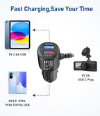 Dash Cam Charger USB C, Type C Car Charger, Dual Port Dashcam Power Adapter, Fast Charging Cord for REDTIGER F7N, Vantrue N4, WOLFBOX Dashcam (11.5FT)