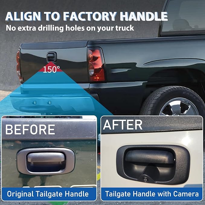 EWAY Tailgate Handle Backup Camera for 1999-2006 Chevy Silverado GMC Sierra 1500 2500 3500 HD Classic Tailgate Reversing Rear View Back Up Camera RCA Plug, Replaces# 15228539, GM1915105, GM1916102