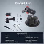 Camera Suction Cup Mount with Ball Head Magic Arm, Universal 360° Car Mount for Windshield, Dashboard, Vacuum Suction Cup Mount Compatible with Go pro (SJ007)
