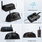 Fookoo HD 4 Cameras Wireless RV Backup System, 7" Split-Screen Monitor, 2 Rear View + 2 Side Cameras, IR Night Vision Recording Waterproof Compatible with Furrion Pre-Wired RV Truck Trailer - DW7Y504