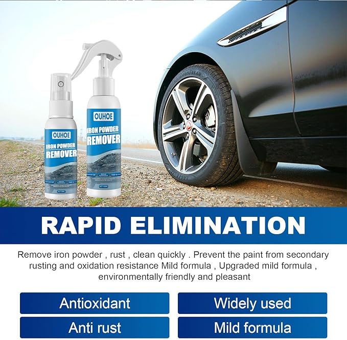 Iron Powder Remover, 100ml Iron Remover Car Detailing, Multipurpose Car Rust Removal Spray, Safe Instant Iron Powder Remover Spray Car Iron Remover for Wheels, Paint, Brake (1pc 1oz)