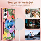 for Samsung Galaxy S25 Edge Case - Compatible with MagSafe Women Girls Cute Magnetic Protective Phone Cover Girly Cat Flowers Floral Heavy Duty Shockproof Design for Samsung S25 Edge Case