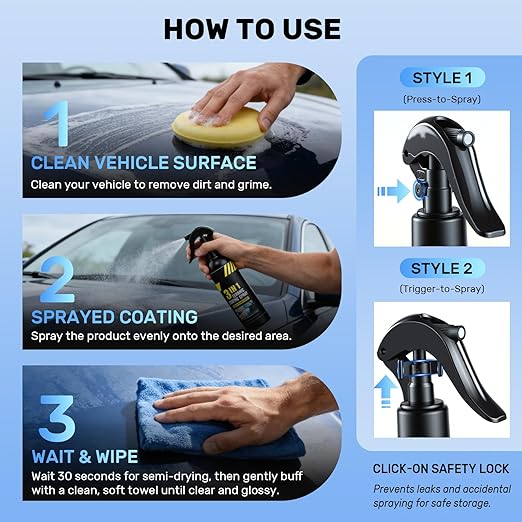Car Quick Effect Coating Agent Spray 8.4oz, 6 Month Hydrophobic Ceramic Coating Spray for Vehicle, High Gloss Shine & Stain-Resistant Protection, DIY Friendly Car Care for Truck RV Motorcycle Boat