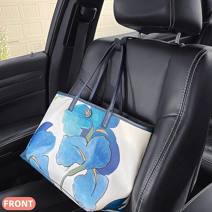 Car Seat Hooks, Cars Backseat Headrest Hangers Genuine Leather Stylish Vehicle Organizer Holders for Purse Clothes Hat Grocery, 2 Pack, Gray