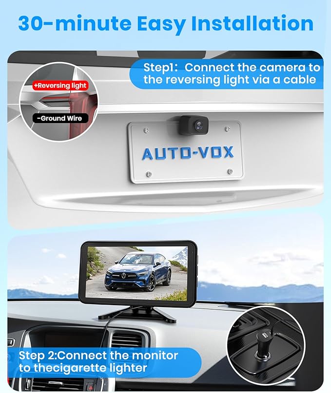 AUTO-VOX Wireless Backup Camera: 5" 1080P HD Dual-Channel Monitor, Easy Installation,Stable Digital Transmission Signal,IP69K Waterproof Night Vision Back Up Camera for Truck,SUV,Pickup,Car,Trailer