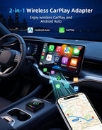 Wireless CarPlay Adapter & Android Auto Dongle – Plug & Play, Converts Wired to Wireless, Fast & Stable Connection, Compatible with iPhone iOS 10+, Android 11+ & 800+ Car Models (2016 & Newer)