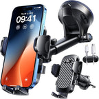 YRU True Military-Grade [360° Rotation Suction] 2026 Ultimate Car Phone Holder Mount 【90+LBS Safest Strongest & Patent Certs】 Dash Windshield Vent for iPhone 17 16 Pro Max Speaker Stands, Gloss Black