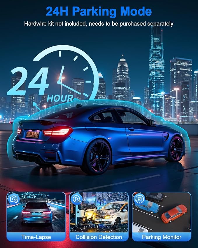 4K Dual Channel Dash Cam Front and Rear, Free 64GB Card Included, 5.8GHz WiFi Dash Camera for Cars, Built-in GPS, G-Sensor, 170°Wide Angle, 3" IPS Screen, 24H Parking Mode, Support 512GB Max