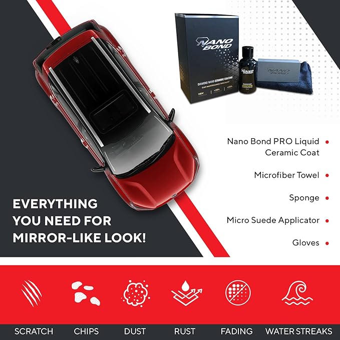 Nano Bond Ceramic Coating, PRO car Care kit with 2 Pack 100g Clay Bar kit for Paint Correction, Glass, and Wheel Exterior Care Product kit, Hydrophobic