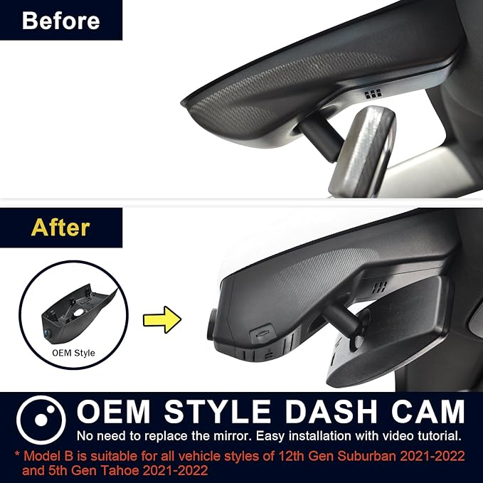 Mangoal Front 4K & Rear 1080P Dash Cam Custom fit for 12th Gen Suburban / 5th Gen Tahoe 2021-2022, Integrated OEM Look, UHD 2160P Video, WiFi & App, G-Sensor, Loop Recording, 128GB Card