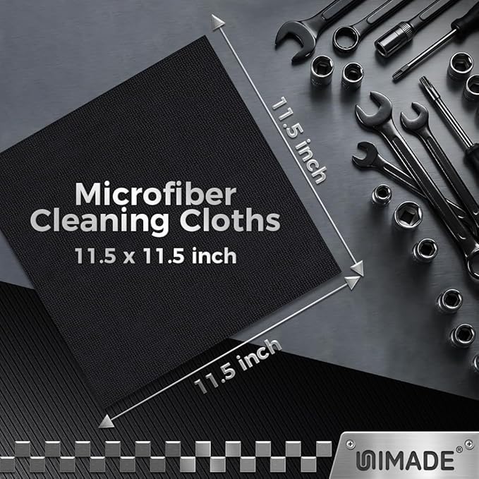 UNIMADE Microfiber Cleaning Cloth, 100 Pack Microfiber Towels for Cars Commercial Grade Work Rags Bulk Detailing Cloth for Automotive Bar Mechanic Restaurant Garage Housekeeping, 11.5"x 11.5", Black