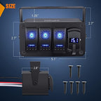 Nilight 3 Gang Rocker Switch Panel Blue Backlit with PD Type C and USB Charger Voltmeter Waterproof 12V 24V DC Rocker Switch with Night Glow Stickers for Car Trucks Boats RVs,2 Years Warranty,Blue/Box