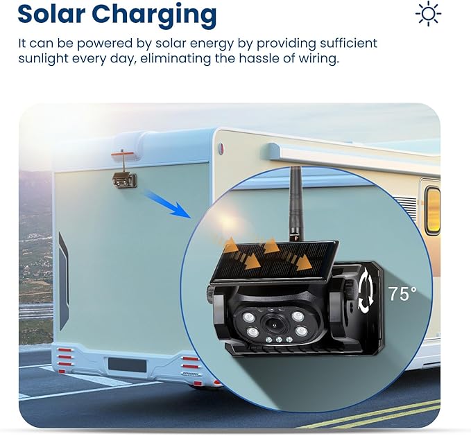 WiFi Magnetic Solar Wireless Backup Camera for Trucks/RV/Trailer, 1080P Rechargeable Rear View Camera Hikity, IP68 Waterproof Reverse Cam, Nigh Version/Type-C Charge/Easy Install, Support iOS&Android