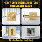 Cielsa Dawn Gold Heavy Duty Privacy Lever Door Handle and Single Cylinder Deadbolt Lock and Key Combo Pack - Locking Lever Set for Left or Right-Handed Doors - Exterior Door Levers - Satin Brass