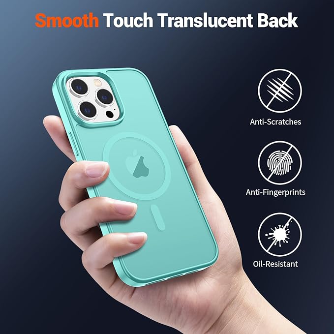 SUPFINE Magnetic for iPhone 14 Pro Case (Compatible with MagSafe) (Military Grade Drop Protection) Slim Translucent Matte with Anti-Fingerprint Phone Case,Blue Green