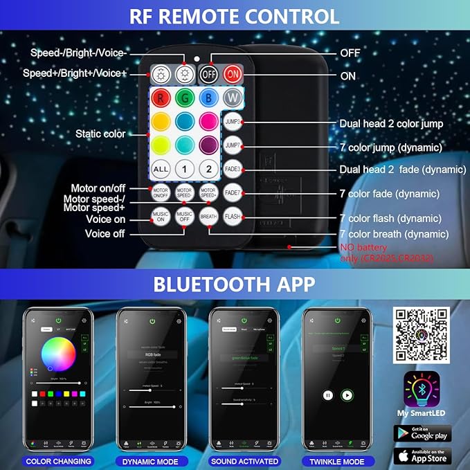 Starlight Headliner Kit,Twinkle + Music Sync Dual Color Fiber Optic Star Ceiling Lights with APP Remote Control, RGBW Star Lights for Car/Home Ceiling Decor, 1000pcs 13.1ft
