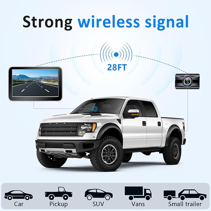 HD 1080P Wireless Backup Camera for Trucks - 7 Inch Monitor with Backup Camera for Pickups Trucks, Cars, SUVs - Color Night Vision, 2 Channels, Easy Install for Towing & Parking