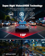 CATCATCH 4 Channel Dash Cam 360° View,4K Front and Rear Dash Camera for Cars,WDR Night Vision,Smart Voice Control,Built-in WiFi&GPS,G-Sensor,24H Parking Mode,Free 64GB SD Card,Suction Cup