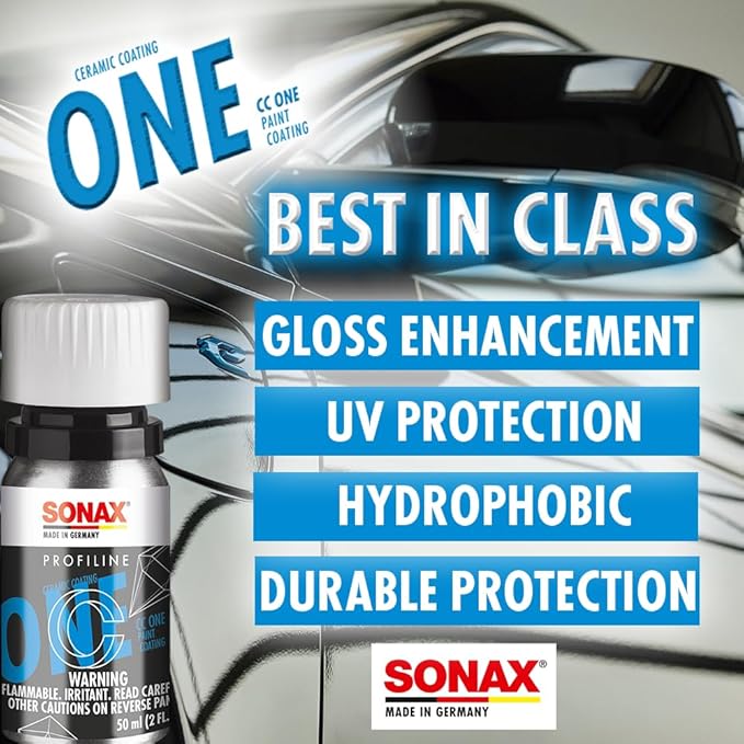 SONAX CC ONE Ceramic Coating | Easy Application for Long-Lasting Paint Protection | Up to 3 Years Durability | Enhances Color & Shine | Hydrophobic Barrier for Paint, Chrome, Glass & Rims | 50 ml