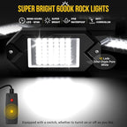 Hovano 8Pods Alloy White Rock Lights Kits with Extension Wires,6000K Pure White Color 42 LED Super Bright Chips IP68 Waterproof Underglow Kit for Pickup Off Road Trucks SUV ATV UTV Golf Car Boat
