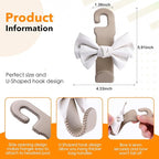 Car Purse Hook, Cute Bow Hooks for Headrest - Leather U-Shaped Purse Holder for Car, Flexible Seat Back Organizer & Durable Vehicle Accessories for Bags, Coats & More (Beige-2 Pack)