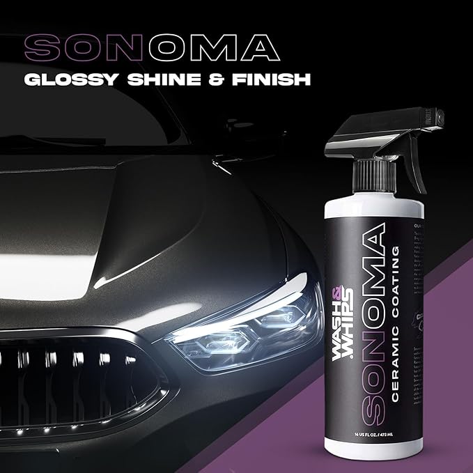 WASH&WHIPS Sonoma Ceramic Finishing Spray 9H: Easy to Use, No Cure Time, After Car Wash - Shields from Sun & Stains, Hydrophobic For Cars, RVs, & Bikes - w/Edgeless Towel