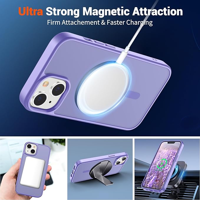 SUPFINE Magnetic for iPhone 15 Plus Case & iPhone 14 Plus Case(Compatible with MagSafe)(Military Grade Drop Protection) Slim Translucent Shockproof with Anti-Fingerprint Phone Case,Purple