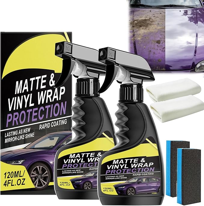 Matte & Vinyl Wrap Protection Spray, 2026 New Cars Vinyl Wrap Protectant Cleaner, Quick Drying Matte Paint Cleaner for Car, Matte Finish Detailer and Spray Sealant for Cars (2Sets)