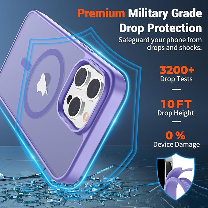 SUPFINE Magnetic for iPhone 13 Pro Case (Compatible with MagSafe) (Military Grade Drop Protection) Translucent Matte Shockproof with Anti-Fingerprint Phone Case,Purple