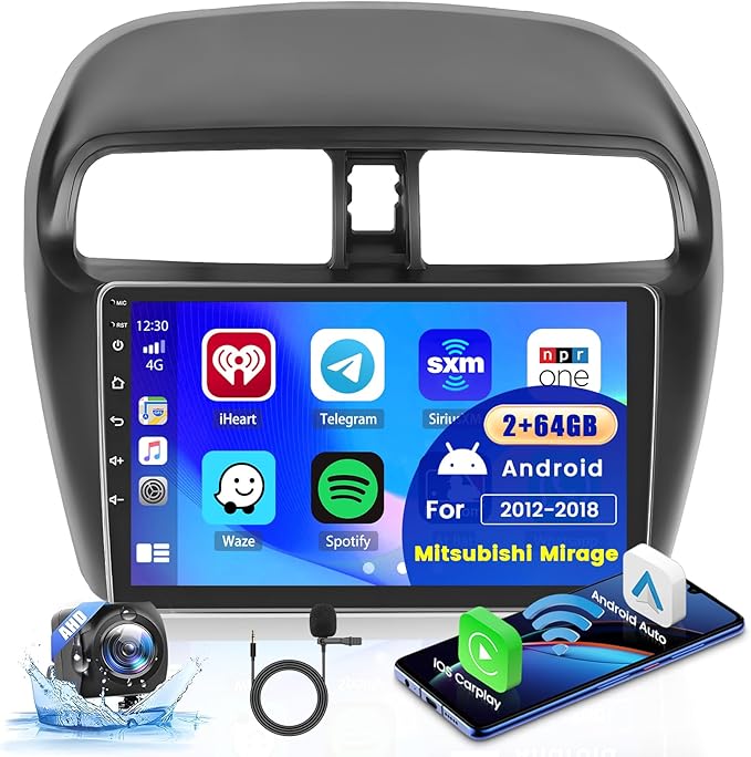 for Mitsubishi Mirage 2012-2018【2+64GB Dash kit】 Fuluku Android Car Stereo with Wireless Carplay Android Auto, 9" Touch Screen Radio Dash Kit GPS Navigation WiFi Bluetooth SWC Mic Backup Camera