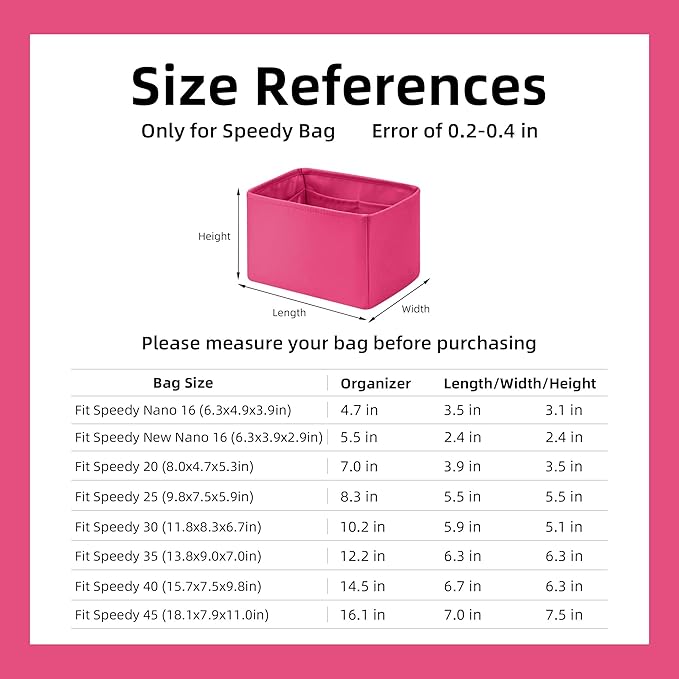 DGAZ Silk Purse Organizer Insert Fits LV Speedy 16/20/25/30/35/40/45 bags，Silky Smooth Bag Organizer，Luxury Handbag & Tote Shaper(Rose pourpre,SP45)
