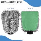 Qilmy Green Microfiber Chenille Car Wash Sponge Scratch Free Car Wash Mitt Absorbent Mitt Sponge for Trucks SUVs Car Washing Home Cleaning, Large