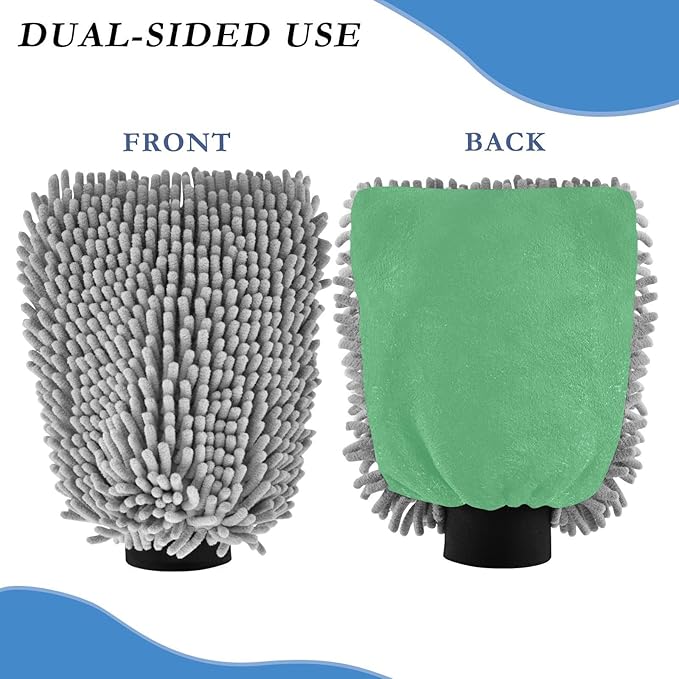 Qilmy Green Microfiber Chenille Car Wash Sponge Scratch Free Car Wash Mitt Absorbent Mitt Sponge for Trucks SUVs Car Washing Home Cleaning, Large
