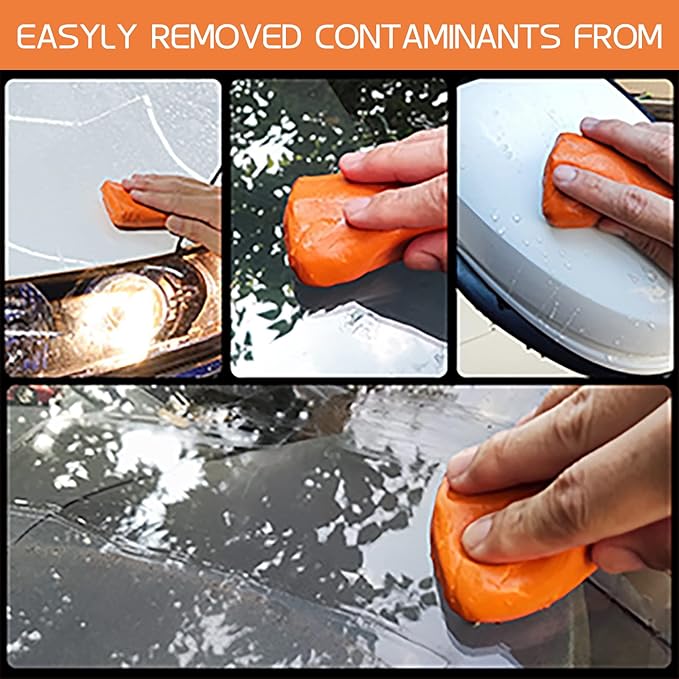 Car Clay Bar 4 Pack 400g, Premium Grade Clay Bars Auto Detailing Magic Clay Bar Kit with Towel Clay Bar Cleaner with Washing and Adsorption Capacity for Car Wash Car Detailing Clean,Glass (Orange)