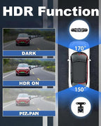 Car Dash Cam Front Rear 360 Full View 4K Dual Security 24HR Rechargeable 4 Channel Mirror Rearview Interior Auto Video On-Dash Mounted Driving Recorder Truck Electronics Accessory(64G)