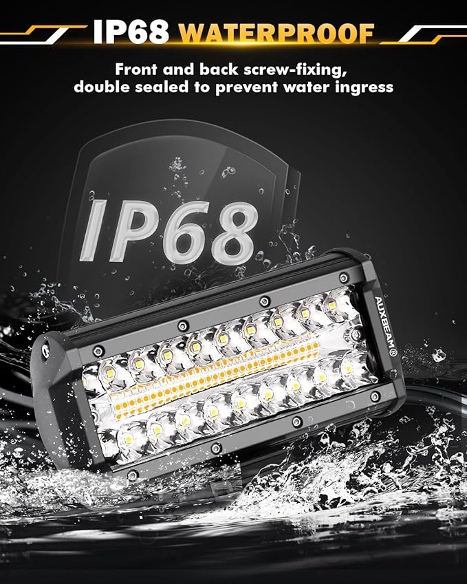 Auxbeam 7 Inch 300W LED Light Bar, 6 Modes Strobe Amber Fog Light Dual Color Spot Flood Offroad Driving Lights, Memory Function LED Work Lights for Truck Car ATV
