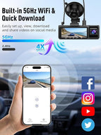 3 Channel 5G WiFi Dash Cam, 4K+1080P+1080P Dash Cam Front and Rear with 64GB Card, Dash Camera for Car with HDR IR Night Vision, G-Sensor, 24/7 Parking Mode, WDR, Support 128GB Max - Silver