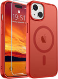 SUPFINE Magnetic for iPhone 15 Case (Compatible with MagSafe) (Military Grade Drop Protection) Slim Translucent Matte Shockproof with Anti-Fingerprint Phone Case, Red