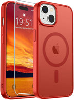 SUPFINE Magnetic for iPhone 15 Case (Compatible with MagSafe) (Military Grade Drop Protection) Slim Translucent Matte Shockproof with Anti-Fingerprint Phone Case, Red