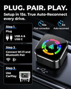 Wireless CarPlay Adapter & Android Auto Wireless Adapter, 2-in-1 CarPlay Car Adapter Dongle, Convert Factory Wired Apple CarPlay to Wireless, Ultra-Mini Plug & Play, Includes USB C & USB-A
