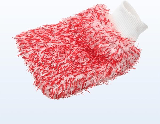 HARFINGTON Microfiber Car Wash Mitts 10" x 8" Scratch Free Wash Gloves Absorbent Double Sided Plush Cleaning Drying Mitts for Car Washing Home Clean Red White