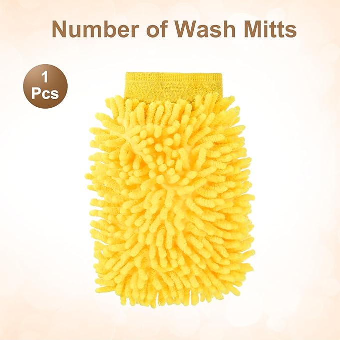 HARFINGTON Chenille Microfiber Car Wash Mitts 9.8" x 7.9" Scratch Free Wash Gloves Absorbent Double Sided Plush Cleaning Drying Mitts for Car Washing Home Yellow