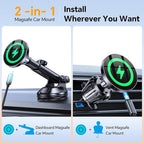 Coolpow for MagSafe Car Mount Charger【Ultra Magnet】Magnetic Phone Holders for Your Car Charger Magnetic Wireless Car Phone Holder Charger Car Accessories Mothers Gifts for iPhone 17 16 15 Speakerphone