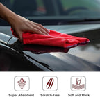 Shimeyao 30 Pcs Edgeless Microfiber Plush Towels for Cars Detailing Drying Wash Polishing Absorbent Cleaning Cloths, 500 GSM (16 x 16 Inch,Red)
