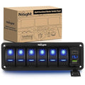 Nilight 6 Gang Rocker Switch Panel with PD Type C and USB Charger Voltmeter 12V SPST ON Off w/Blue Backlit Waterproof Aluminum Toggle Switches for Boats Cars RVs Trucks