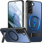 OWKEY for Samsung Galaxy S21 Case with Stand, Magnetic Shockproof Case Fit for Magsafe Translucent Matte Cover for Samsung S21, Black