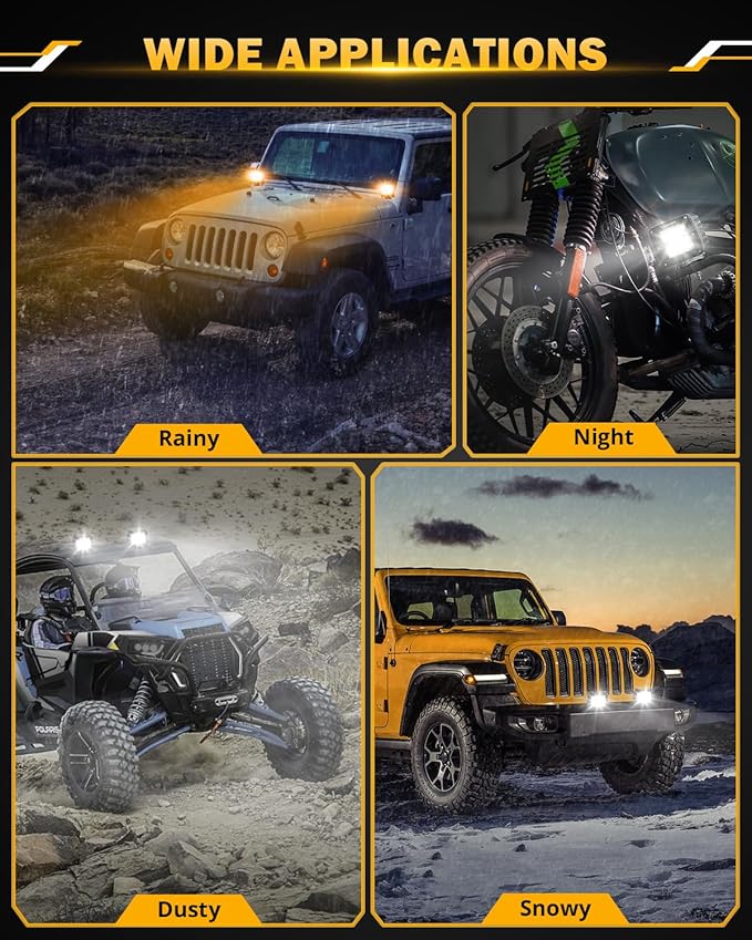 Auxbeam 5 Inch Flush Mount Led Light Pods, Amber Flush Mount Bumper Fog Lights 6 Modes Strobe Cube Pod Light Bar Yellow Spot Flood Offroad Driving Ditch Lights for Truck Jeep Car ATV