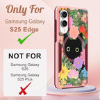 for Samsung Galaxy S25 Edge Case - Compatible with MagSafe Women Girls Cute Magnetic Protective Phone Cover Girly Cat Flowers Floral Heavy Duty Shockproof Design for Samsung S25 Edge Case
