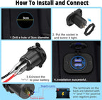 Dual USB Socket 12V Marine Outlet with Switch Golf Cart USB Port 12 Volt DC Car Charger Mount Waterproof Cigarette Lighter Power Adapter DIY Kit Fast Charge with Blue LED for Boat Motorcycle ATV RV